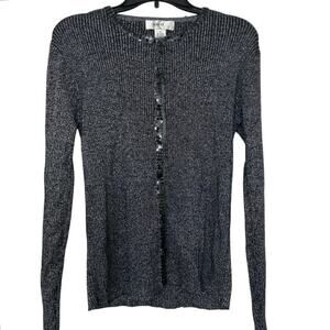 Y2K Metallic Fitted Ribbed Shimmer Sequin Button Front Top 90s Indie Sleaze M